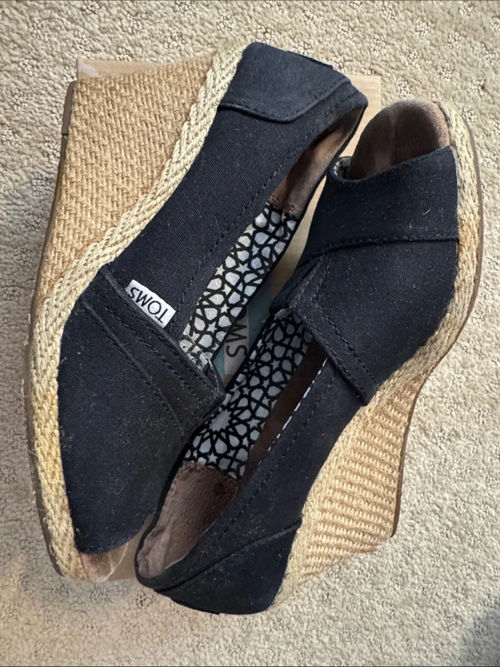 TOMS Women’s Black Canvas Peep-Toe Flats